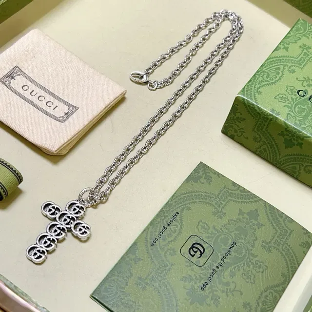 Gucci GG Marmont Cross Pendant Silver Necklace 6