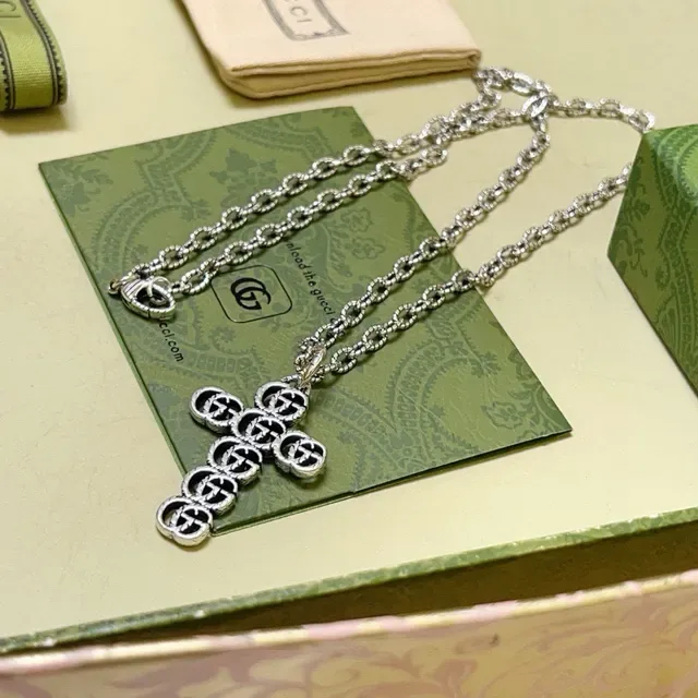 Gucci GG Marmont Cross Pendant Silver Necklace 7