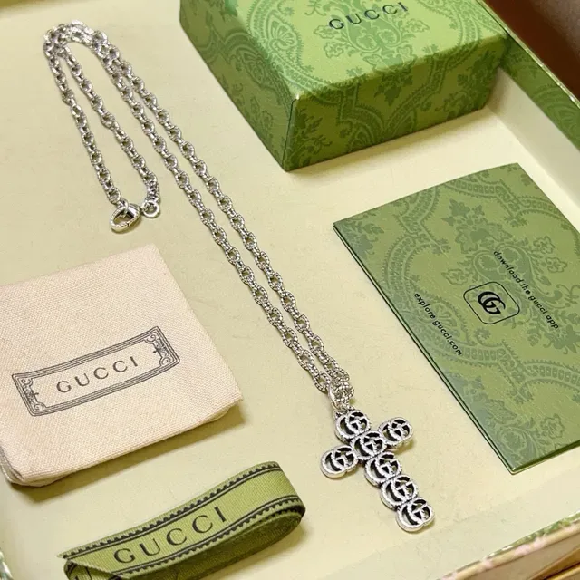Gucci GG Marmont Cross Pendant Silver Necklace 9