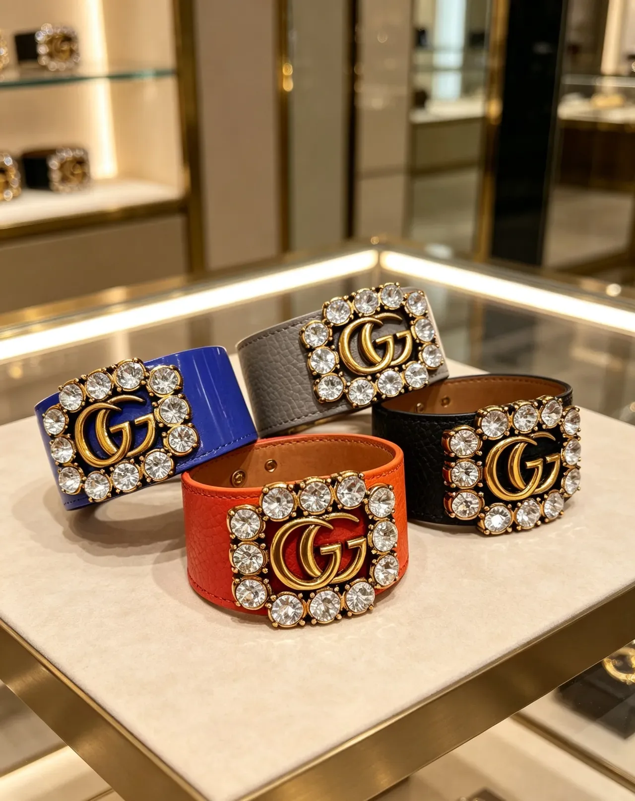 Gucci GG Marmont Crystal-Embellished Leather Belt 6