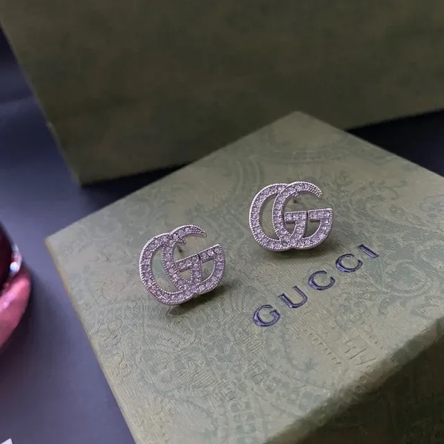 Gucci GG Marmont Crystal-Encrusted Double G Stud Earrings 2