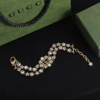 Gucci GG Marmont Crystal Floral Gold-Tone Bracelet