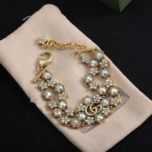 Gucci GG Marmont Crystal Floral Gold-Tone Bracelet 4
