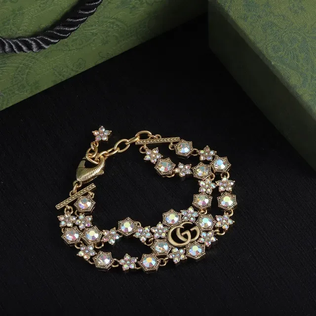 Gucci GG Marmont Crystal Floral Gold-Tone Bracelet 5