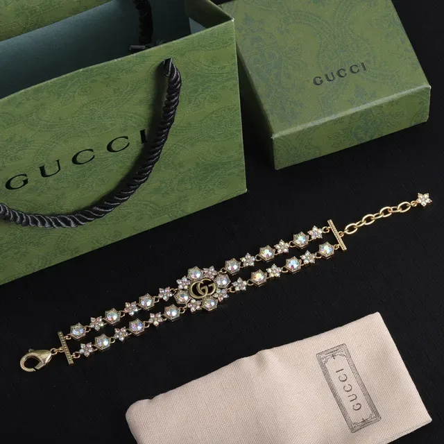 Gucci GG Marmont Crystal Floral Gold-Tone Bracelet 6