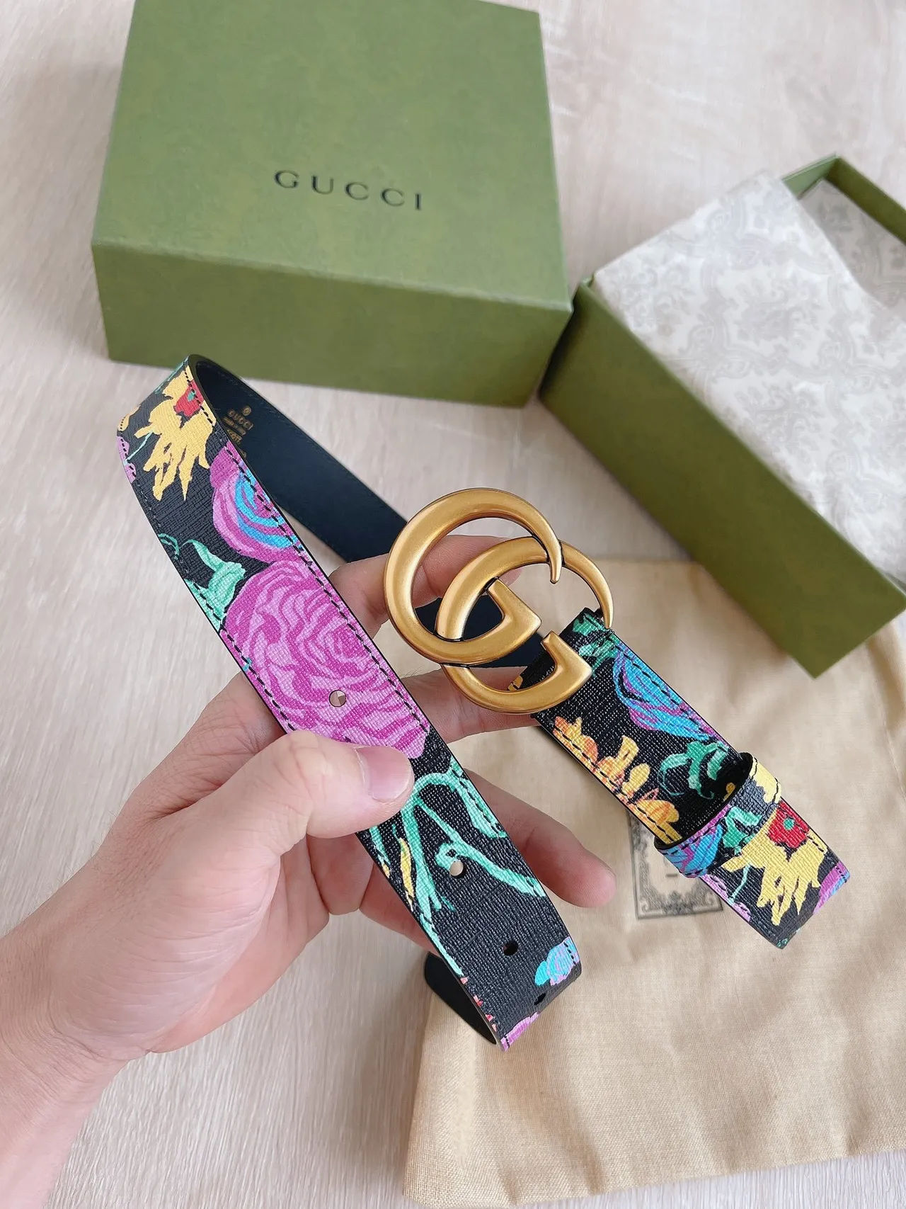 Gucci GG Marmont Floral Print Leather Belt 2