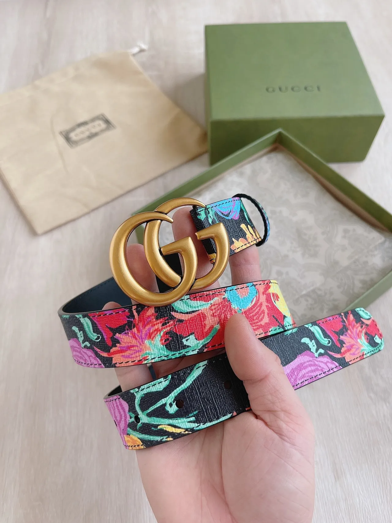 Gucci GG Marmont Floral Print Leather Belt 8