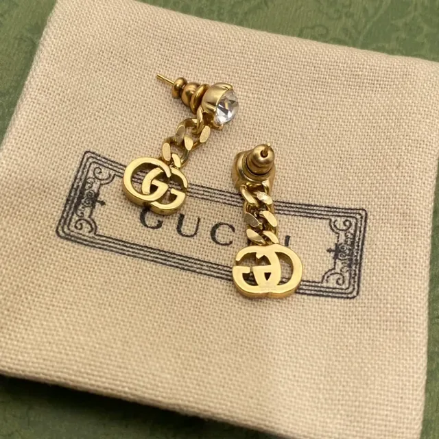 Gucci GG Marmont Gold Beige Interlocking Double-G Earrings 2