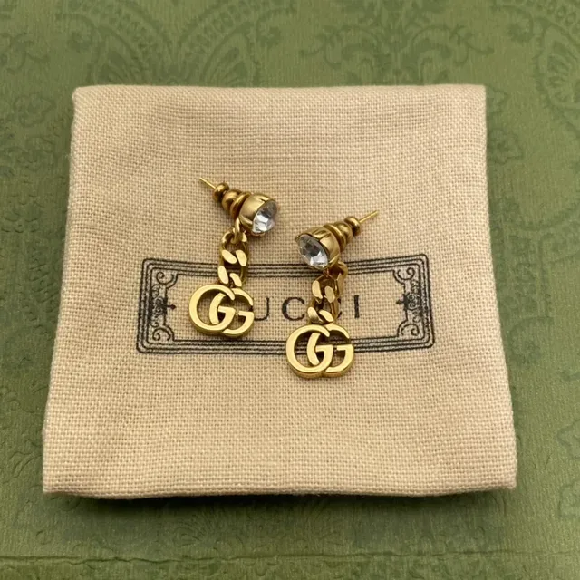 Gucci GG Marmont Gold Beige Interlocking Double-G Earrings 4