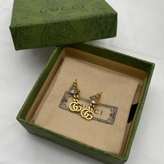 Gucci GG Marmont Gold Beige Interlocking Double-G Earrings 5