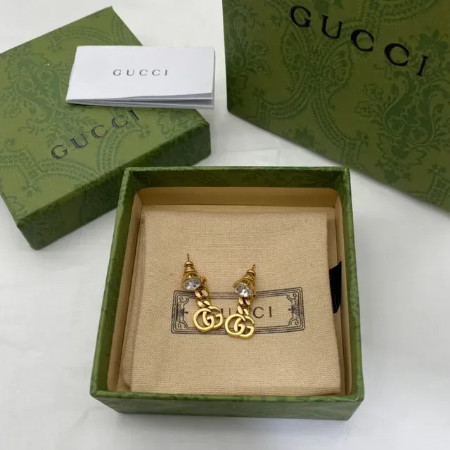 Gucci GG Marmont Gold Beige Interlocking Double-G Earrings 6