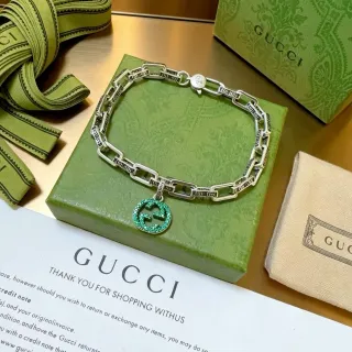 Gucci GG Marmont Green Crystal Chain Bracelet