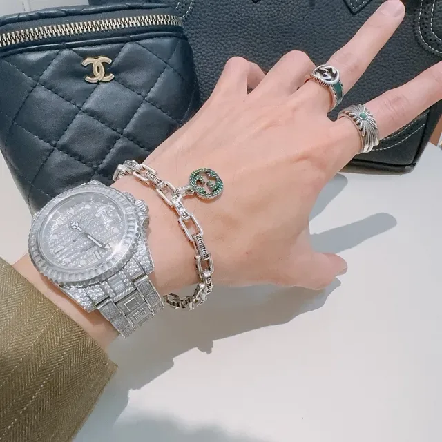 Gucci GG Marmont Green Crystal Chain Bracelet 2