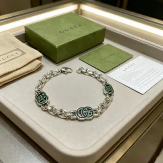 Gucci GG Marmont سوار سلاسل فضية أخضر إسمل