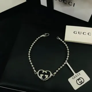 Gucci GG Marmont Heart Beaded Chain Silver Bracelet