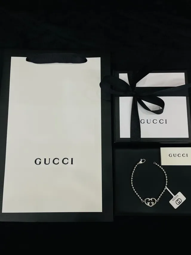 Gucci GG Marmont Heart Beaded Chain Silver Bracelet 3
