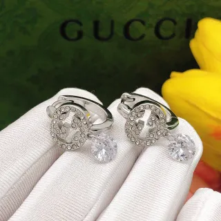 Gucci GG Marmont-inspired Silver Transparent Crystal-Encrusted Double G Logo Earrings