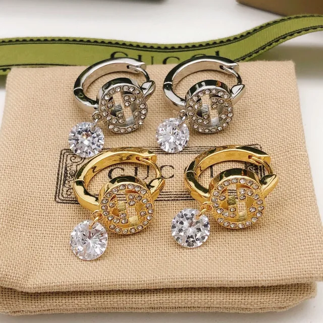 Gucci GG Marmont-inspired Silver Transparent Crystal-Encrusted Double G Logo Earrings 2