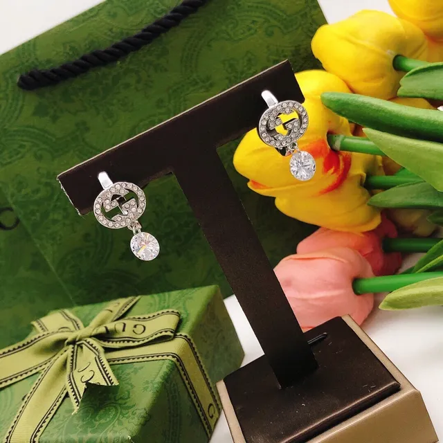 Gucci GG Marmont-inspired Silver Transparent Crystal-Encrusted Double G Logo Earrings 3