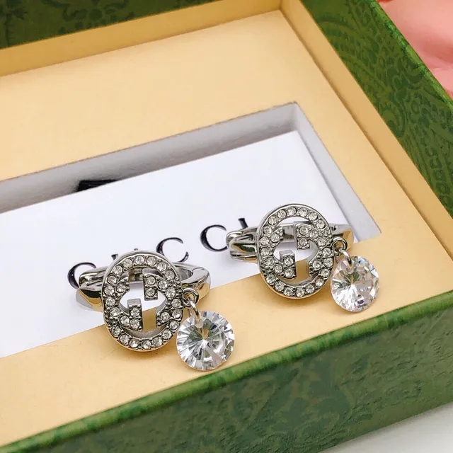 Gucci GG Marmont-inspired Silver Transparent Crystal-Encrusted Double G Logo Earrings 4