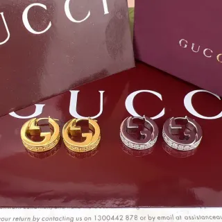 Gucci GG Marmont Interlocking G Crystal Hoop Earrings