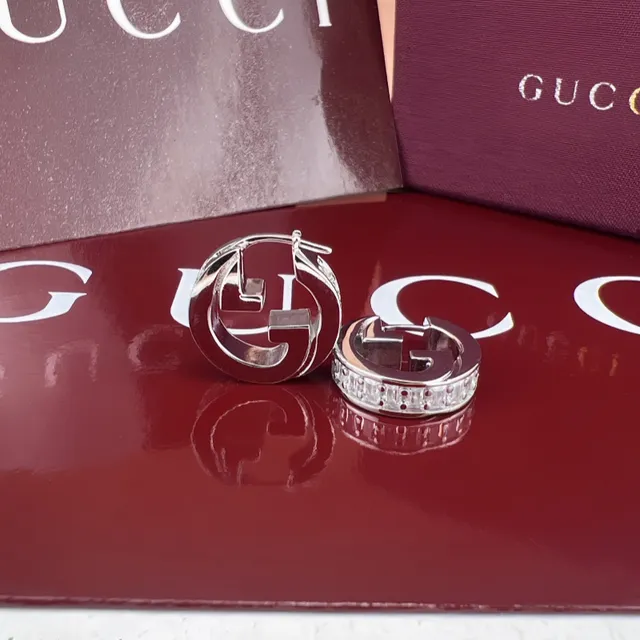 Gucci GG Marmont Interlocking G Crystal Hoop Earrings 6