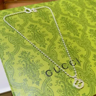 Gucci GG Marmont Interlocking G Silver Ball Chain Necklace