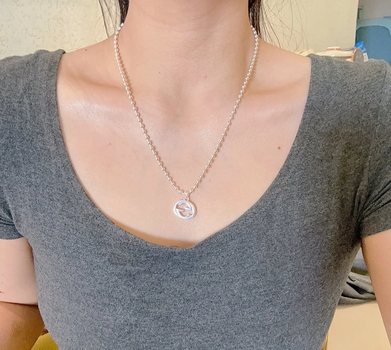 Gucci GG Marmont Interlocking G Silver Ball Chain Necklace 5