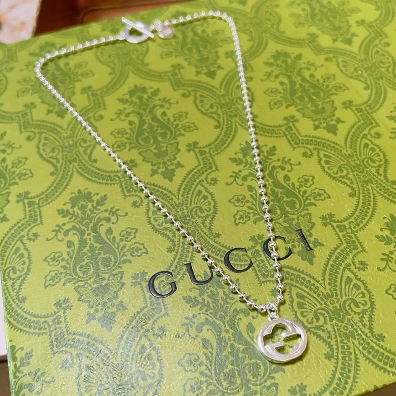 Gucci GG Marmont Interlocking G Silver Ball Chain Necklace 6