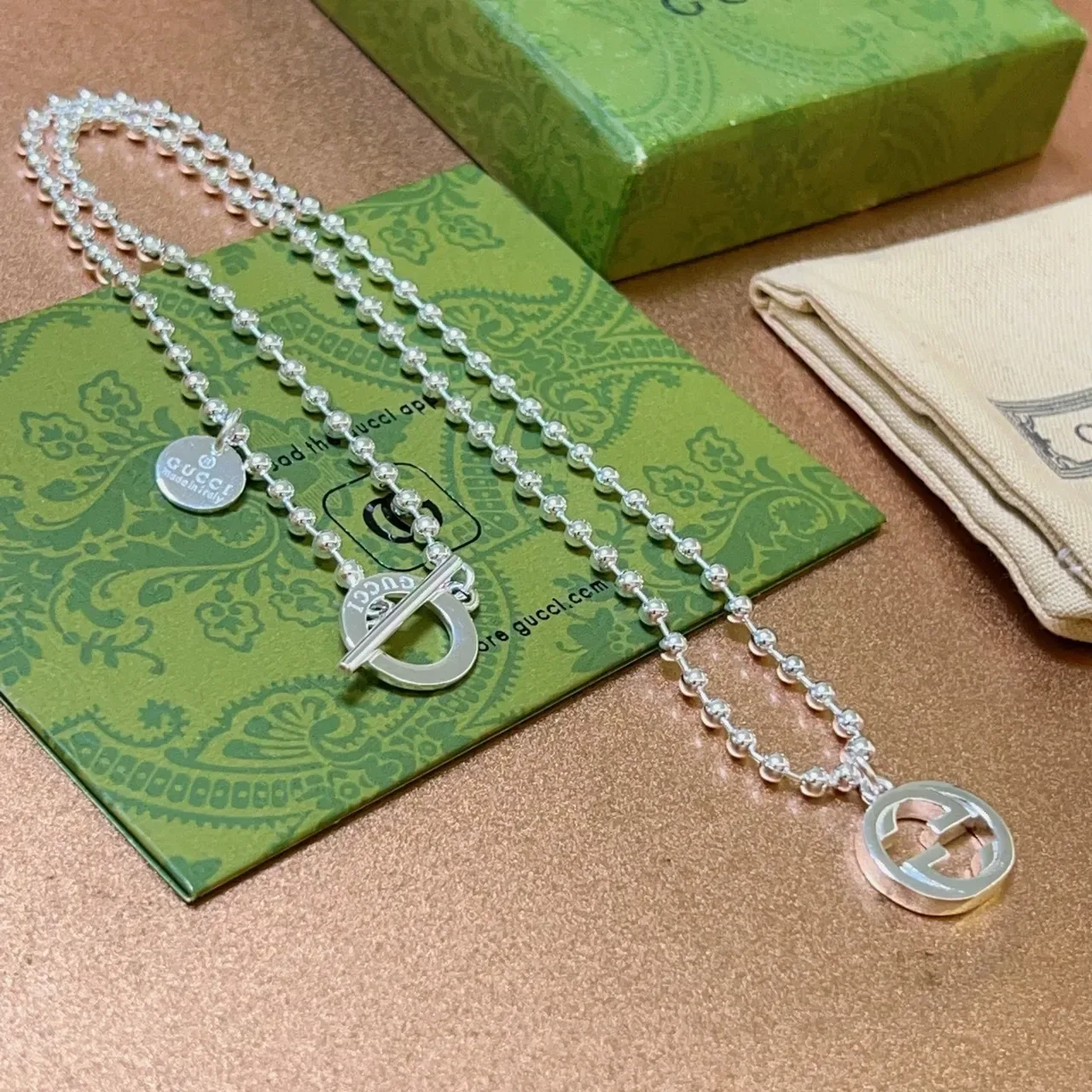 Gucci GG Marmont Interlocking G Silver Ball Chain Necklace 7