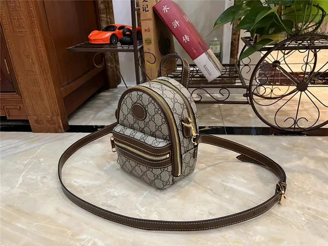 Gucci GG Marmont Mini Backpack Beige and Brown Crossbody Bag 9