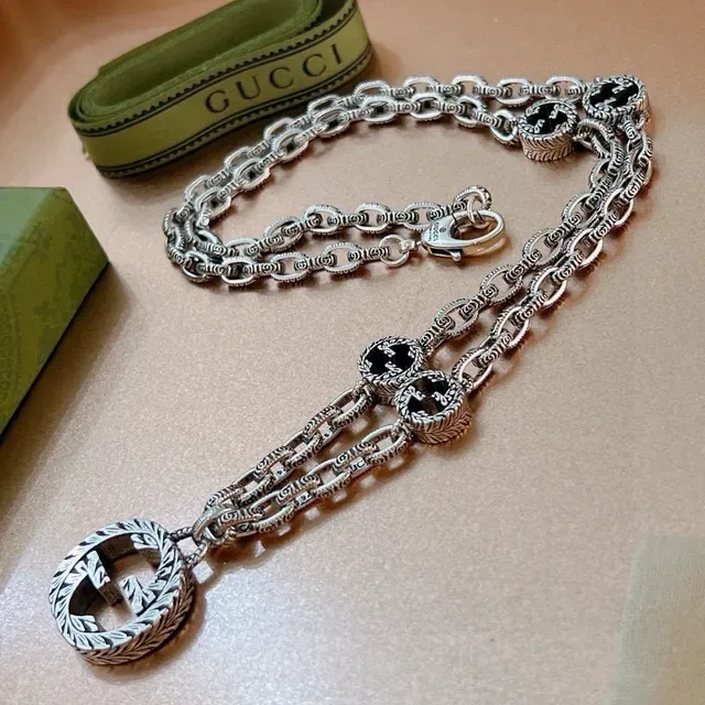 Gucci GG Marmont Ornate Leaf Double G Silver Tone Necklace 8
