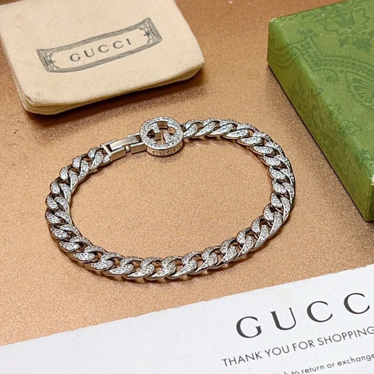 Gucci GG Marmont Pavé-Crystal Curb Chain Bracelet 2