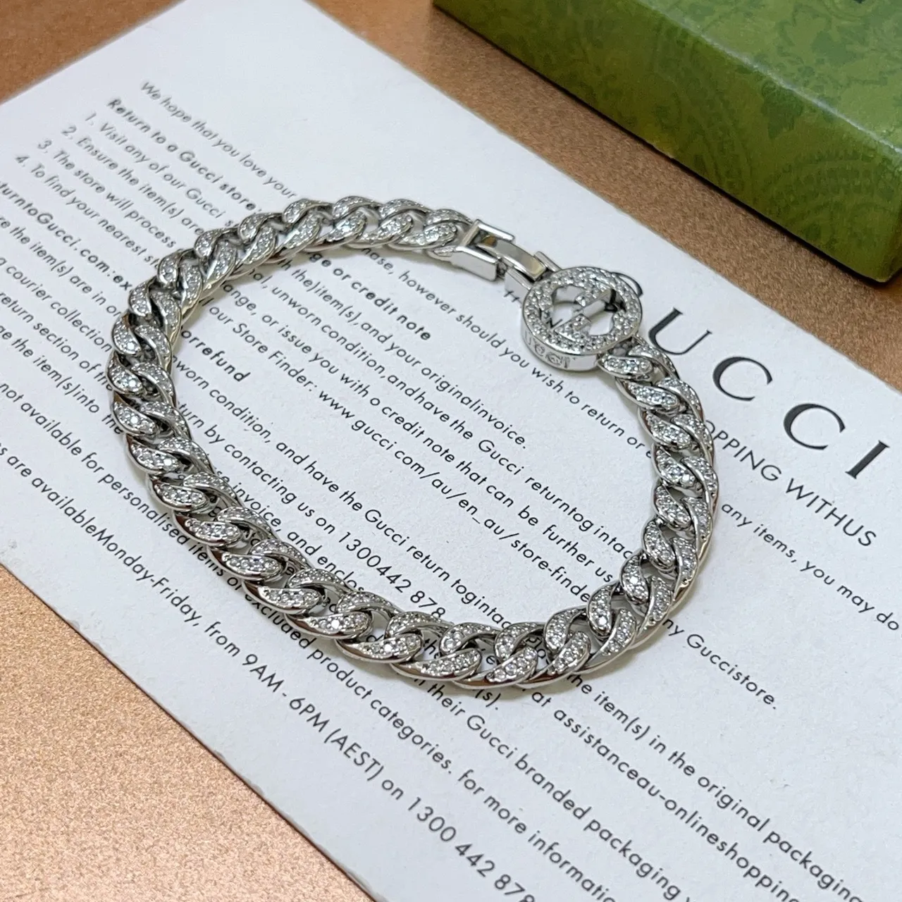 Gucci GG Marmont Pavé-Crystal Curb Chain Bracelet 5