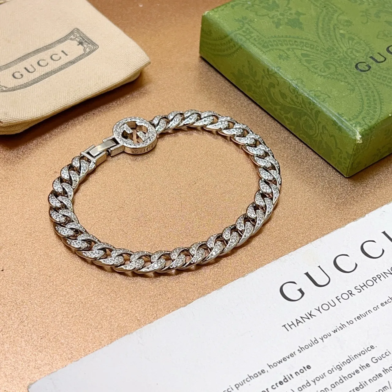 Gucci GG Marmont Pavé-Crystal Curb Chain Bracelet 6