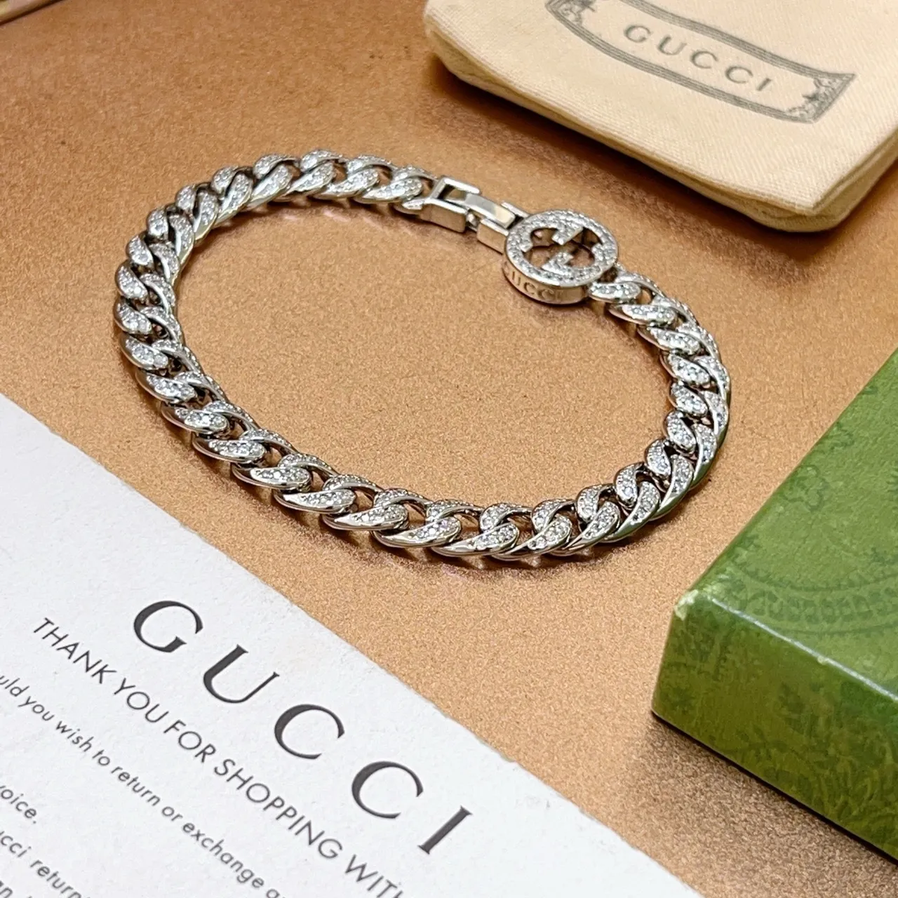 Gucci GG Marmont Pavé-Crystal Curb Chain Bracelet 9