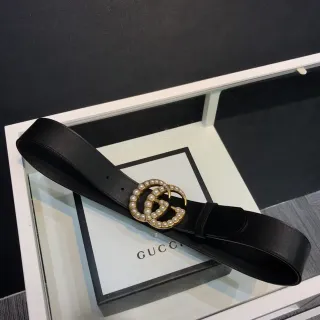Gucci GG Marmont মুক্তা-খচিত কালো চামড়ার বেল্ট