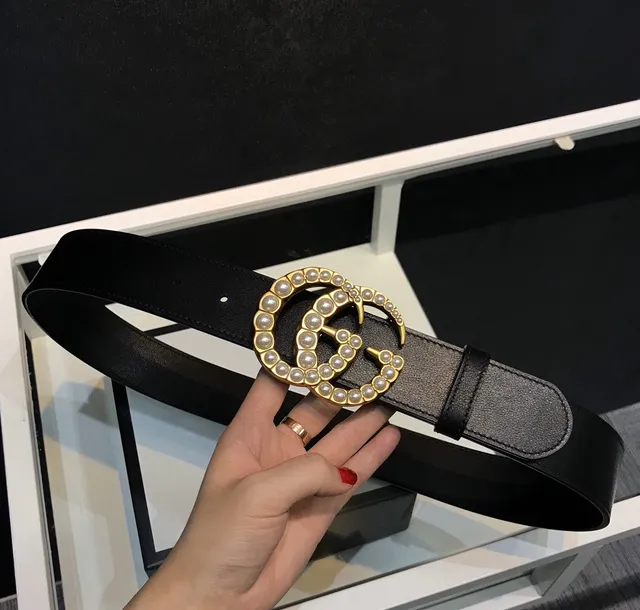 Gucci GG Marmont Ceinture en cuir noir incrustée de perles 2