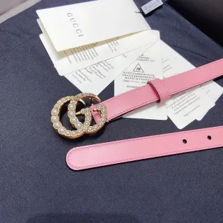 Gucci GG Marmont Pearl-Embellished Pink Leather Belt