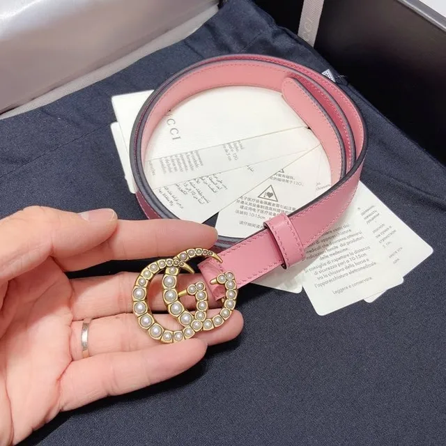 Gucci GG Marmont Pearl-Embellished Pink Leather Belt 2
