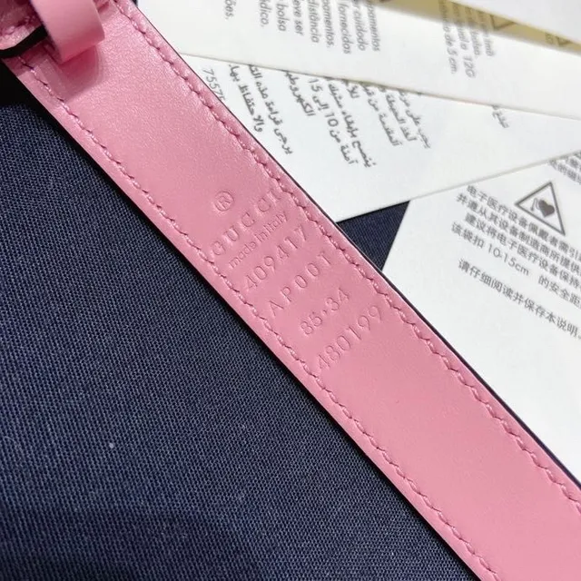 Gucci GG Marmont Pearl-Embellished Pink Leather Belt 3