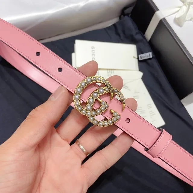 Gucci GG Marmont Pearl-Embellished Pink Leather Belt 4
