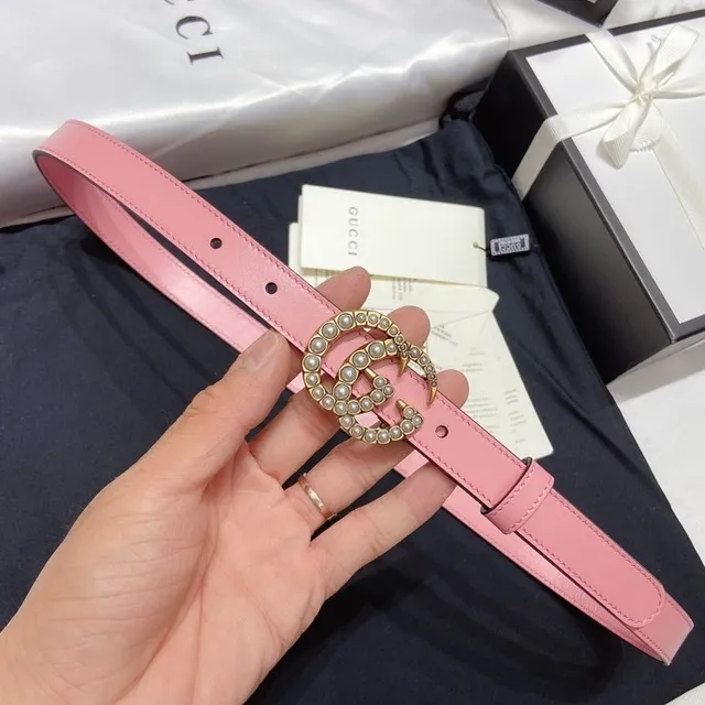 Gucci GG Marmont Pearl-Embellished Pink Leather Belt 5