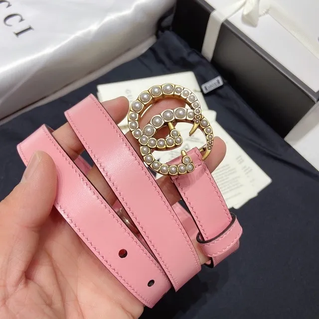 Gucci GG Marmont Pearl-Embellished Pink Leather Belt 6