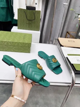 Gucci GG Marmont Quilted Green Leather Slippers 4