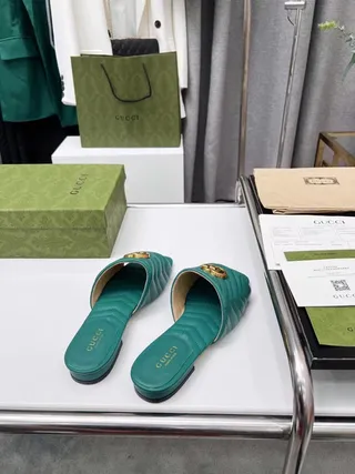 Gucci GG Marmont Quilted Green Leather Slippers 5