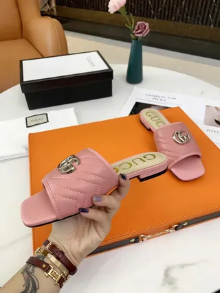 Gucci GG Marmont Quilted Pink Slippers 8