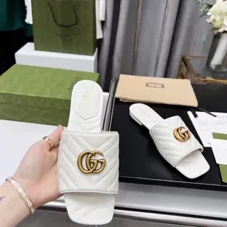 Gucci GG Marmont Quilted White Leather Slippers