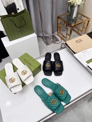 Gucci GG Marmont Quilted White Leather Slippers 2