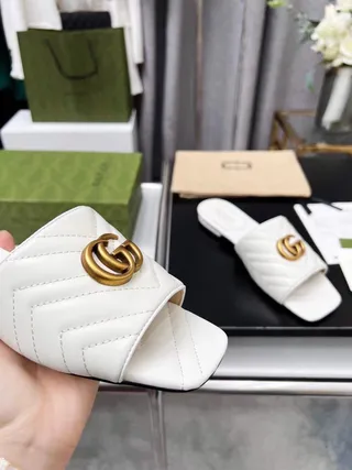 Gucci GG Marmont Quilted White Leather Slippers 4